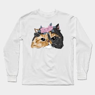Black and Cream Cat Girl Head _ Bunniesmee Long Sleeve T-Shirt